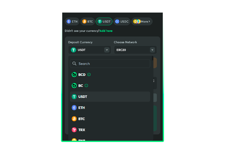 Choice of deposit method